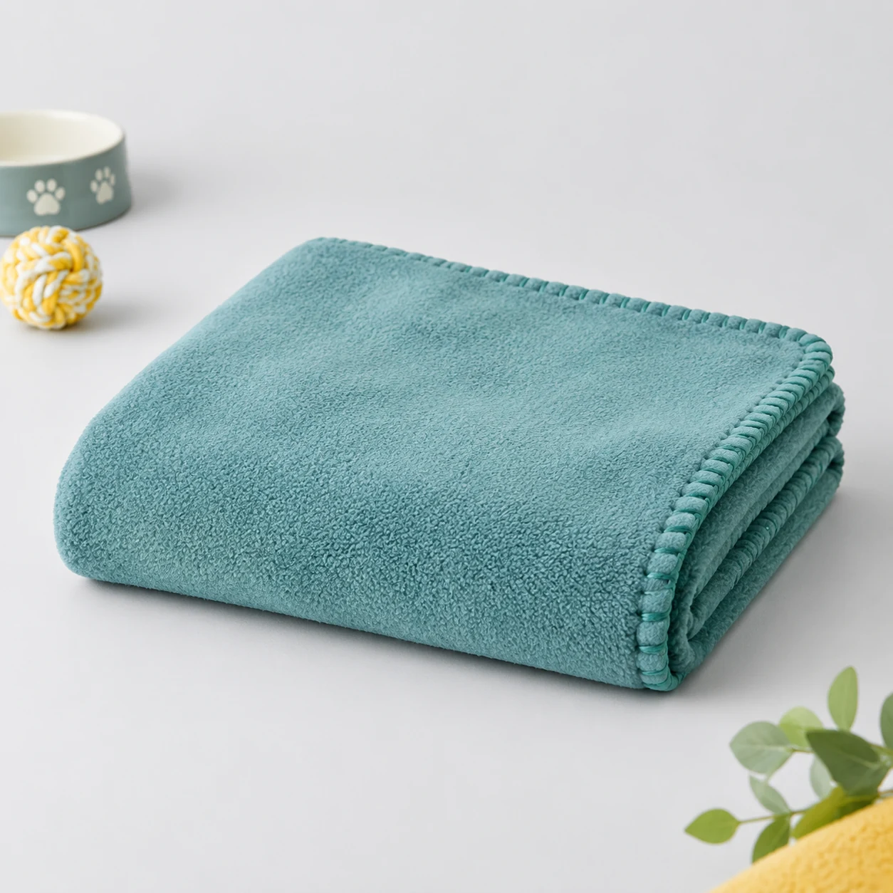 Folded fleece pet blanket with stitched edges