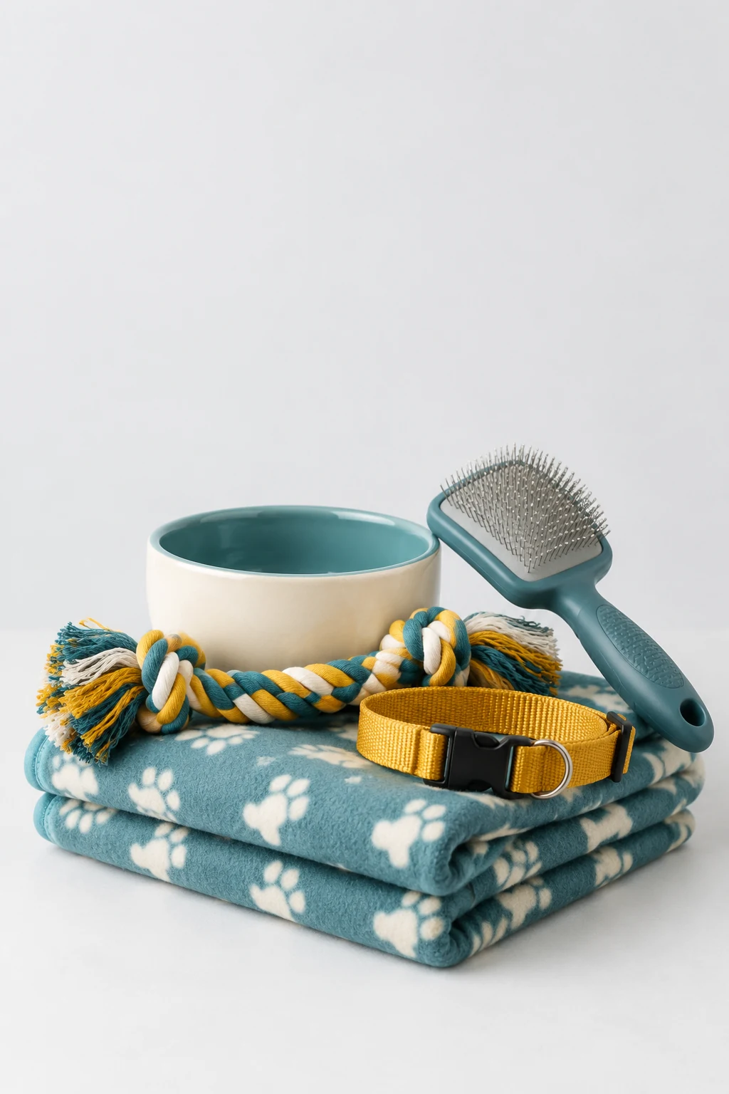 Pet accessories gathered together with sale tags removed