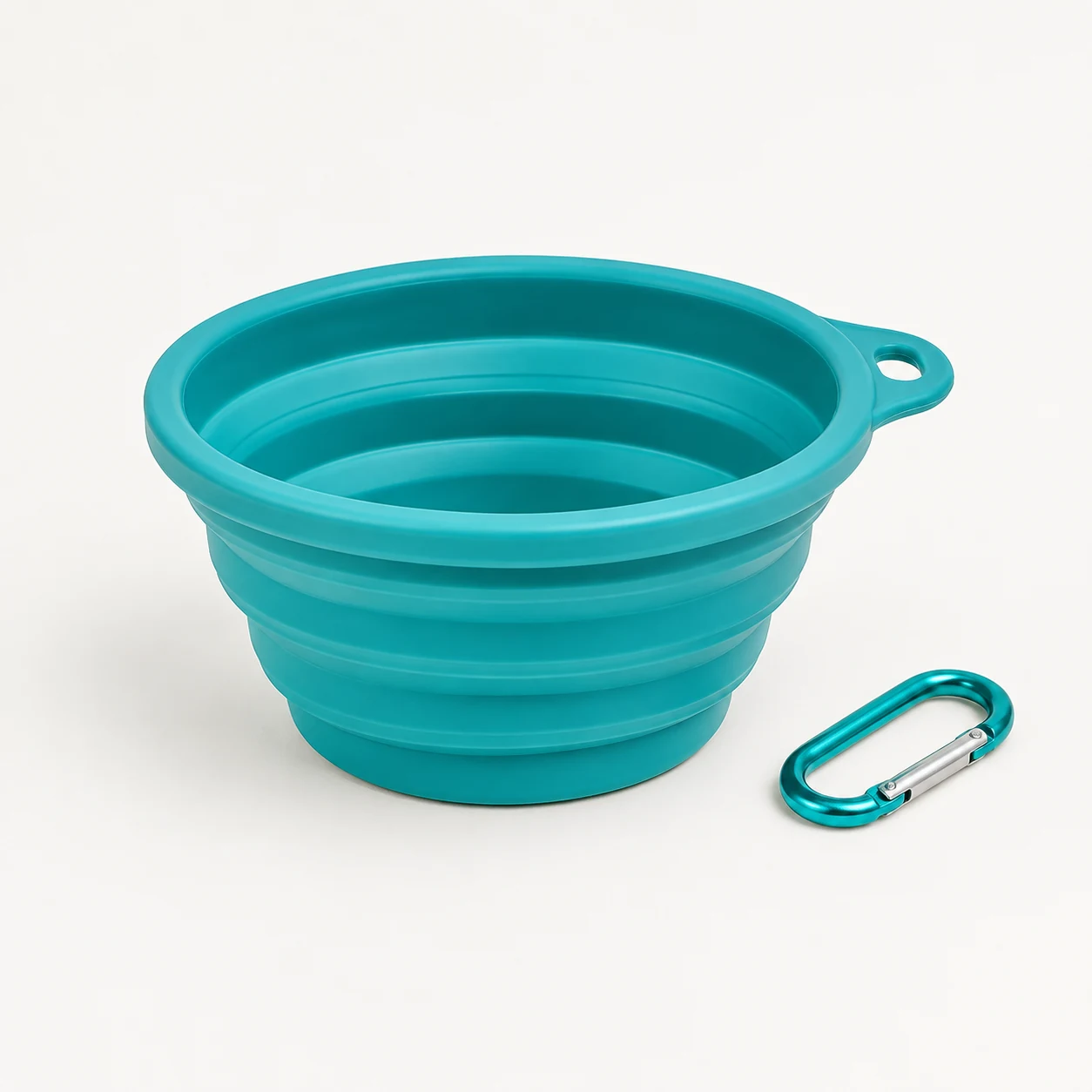 Collapsible silicone travel bowl with a carabiner clip